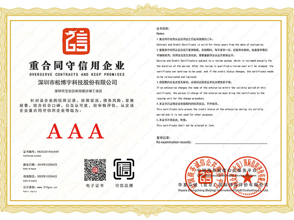 松博宇-重合同守信用企业证书